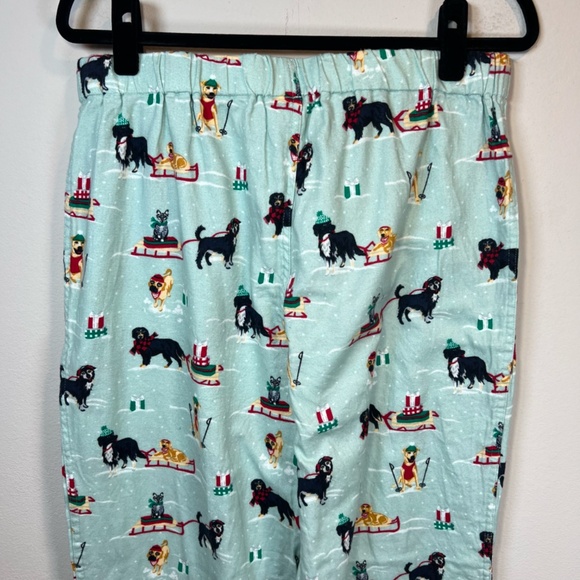 Lands End Womens Holiday Pajama Bottoms Aqua Dogs Cats Christmas Sleds Sz Medium - Picture 7 of 8